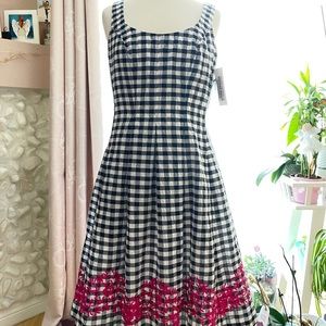 Nine West Checkered Embroidered Dress